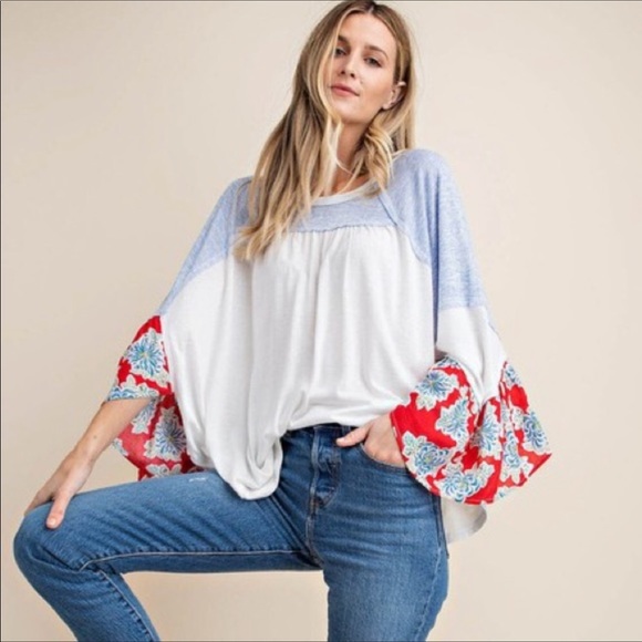 Private Label Tops - 💃Salma Floral Print Sleeve Boho Blouse Top